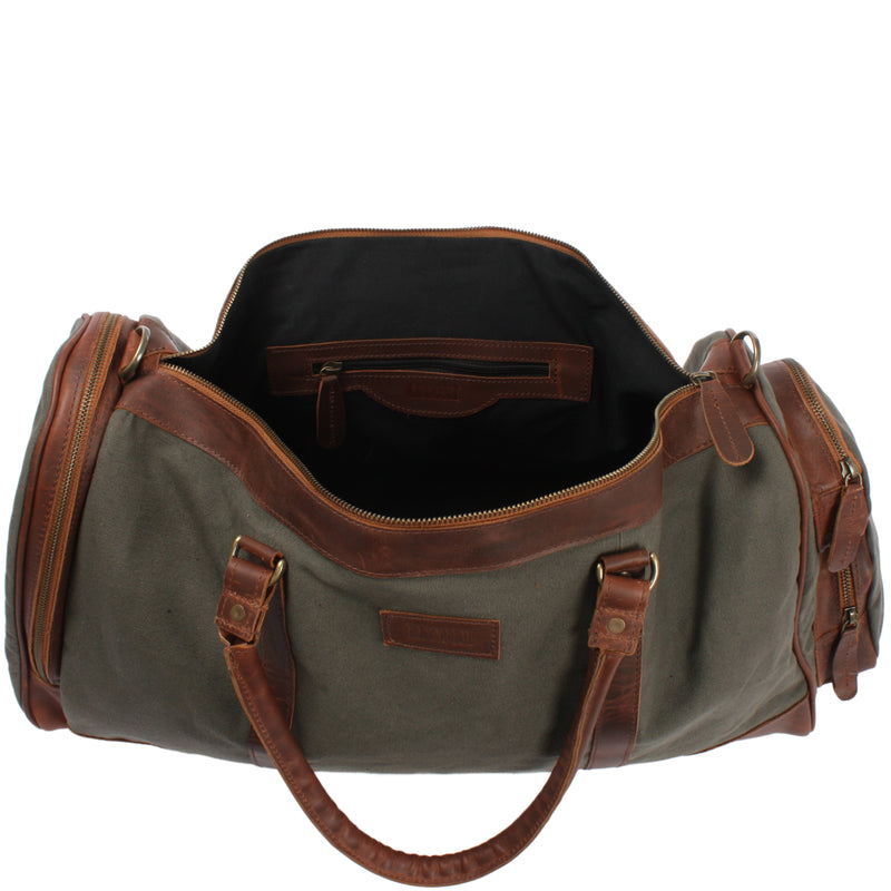 Leconi Reisetasche Weekender Sporttasche Damen Herren Leder Canvas grün LE2017 Muttertagsangebot
