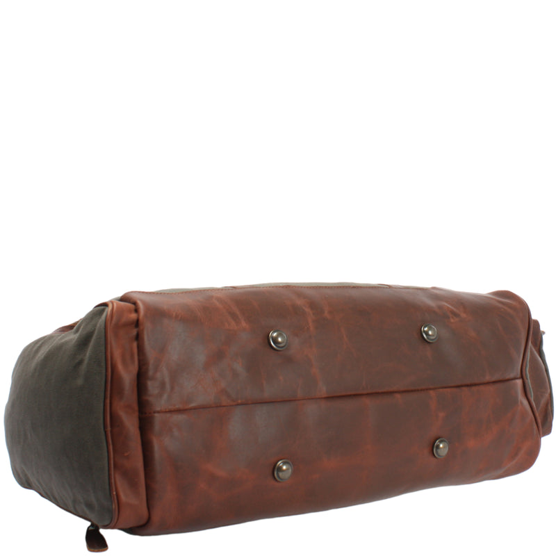 Leconi Reisetasche Weekender Sporttasche Damen Herren Leder Canvas grün LE2017 Muttertagsangebot