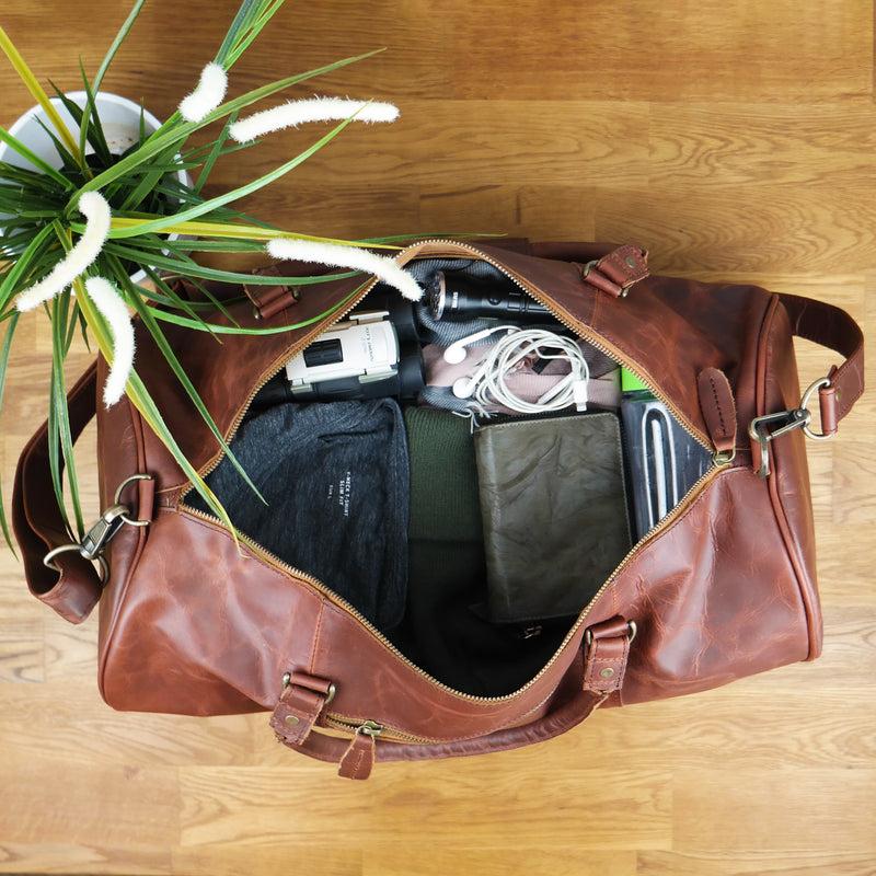 Leconi Weekender Reisetasche Sporttasche vintage Leder braun LE2004 Vatertagsangebot