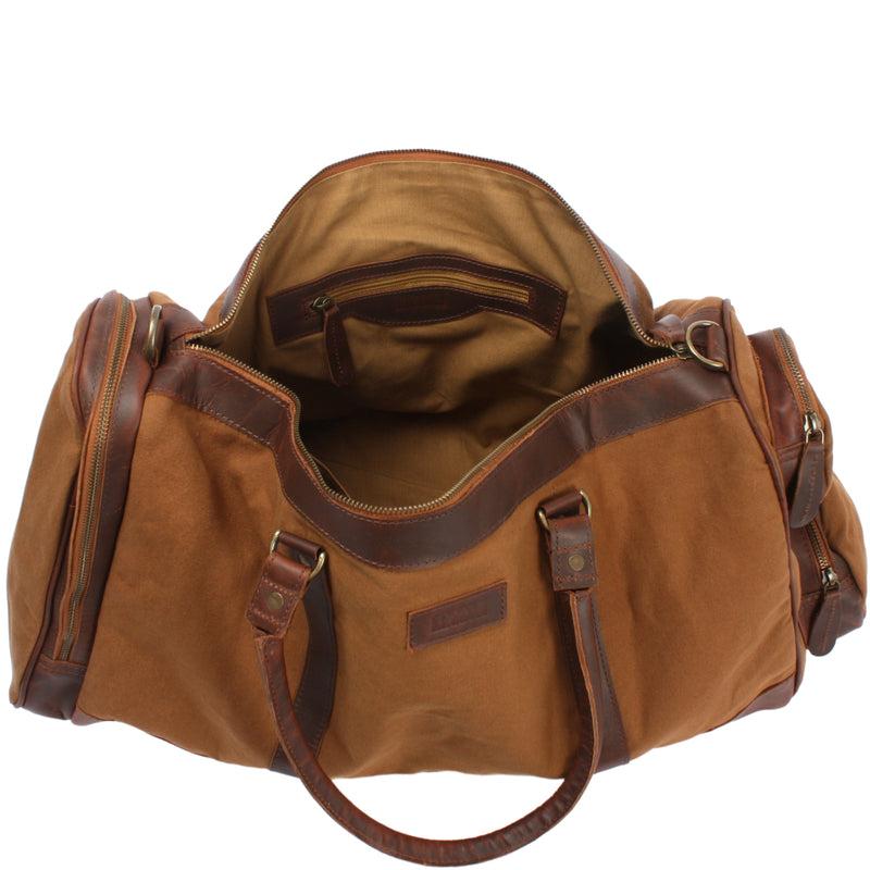 Leconi Reisetasche Weekender Sporttasche Leder Canvas cognac LE2017 Valentinstagsangebot
