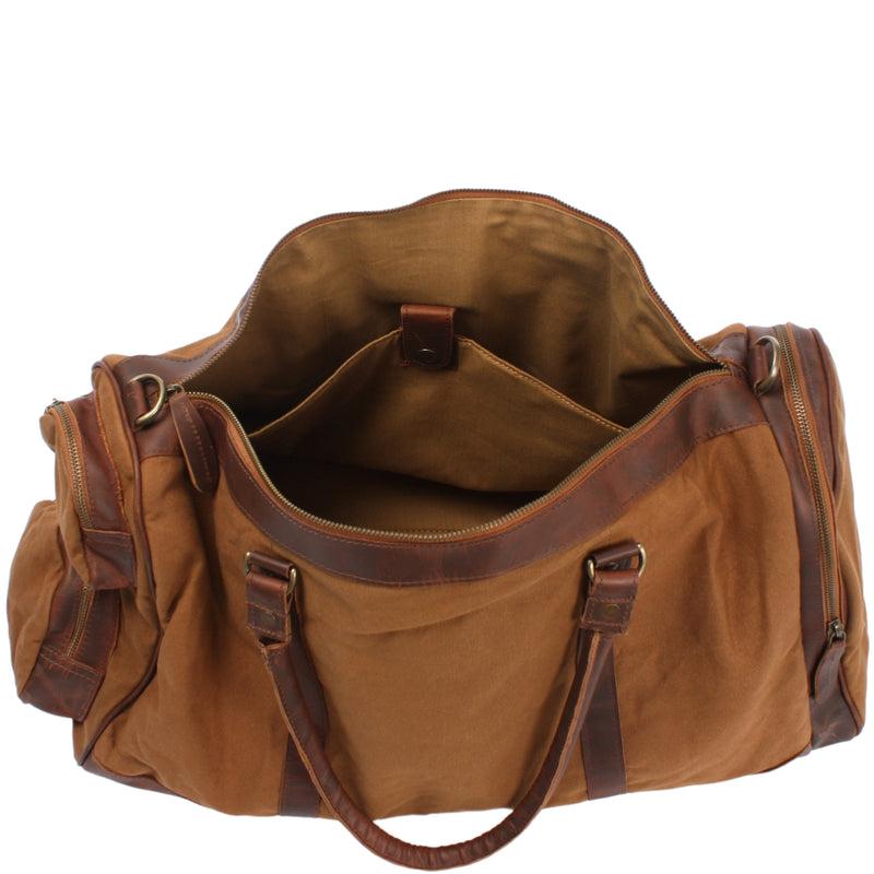 Leconi Reisetasche Weekender Sporttasche Leder Canvas cognac LE2017 Valentinstagsangebot