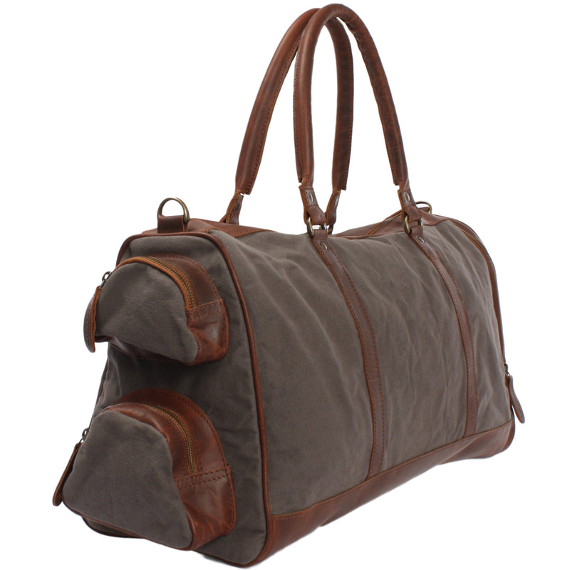 Leconi Reisetasche Weekender Sporttasche Damen Herren Leder Canvas grau LE2017 Jubiläumsangebot
