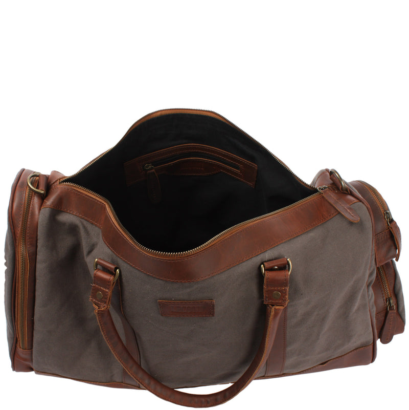 Leconi Reisetasche Weekender Sporttasche Damen Herren Leder Canvas grau LE2017 Jubiläumsangebot