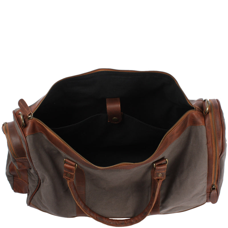 Leconi Reisetasche Weekender Sporttasche Damen Herren Leder Canvas grau LE2017 Jubiläumsangebot
