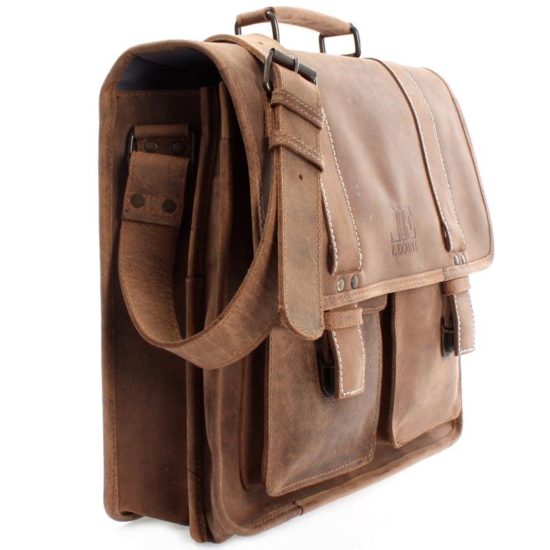 Leconi große Aktentasche Lehrertasche DIN A4 Leder braun LE3030 Lagerräumung