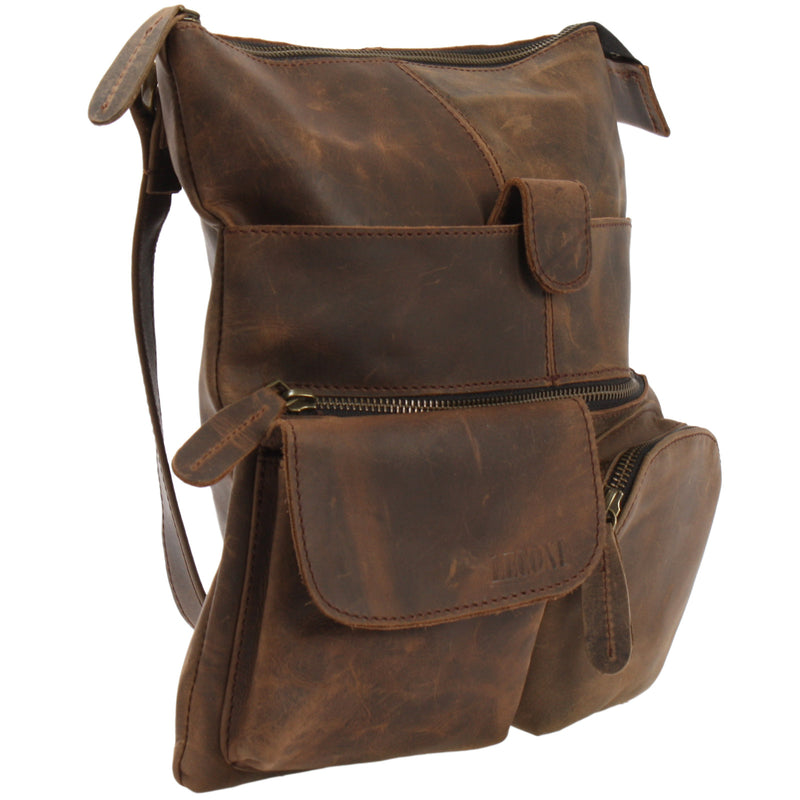 Leconi Umhängetasche Schultertasche Damen Herren Used Look Leder schlamm LE3011 Heißer Verkauf
