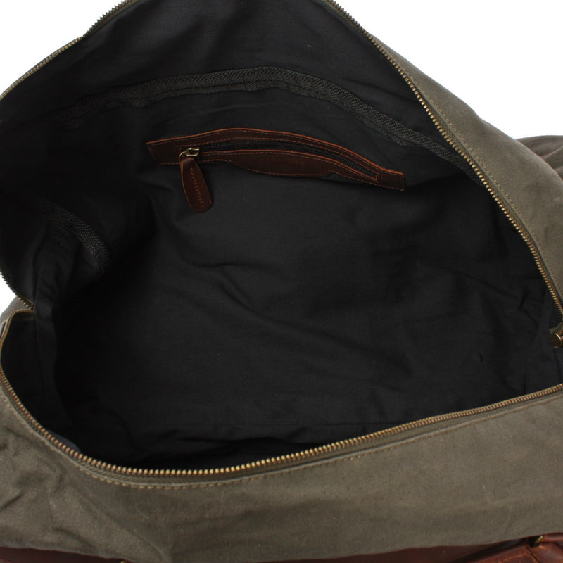 Leconi große Reisetasche Weekender Handgepäck Canvas Leder grün LE2020 Online Outlet