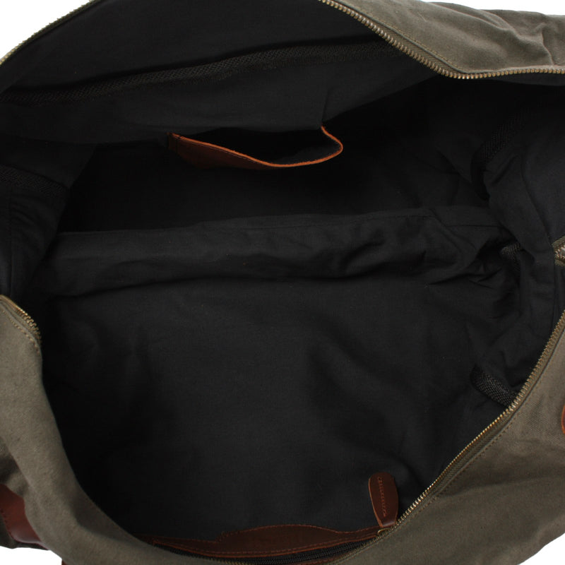 Leconi große Reisetasche Weekender Handgepäck Canvas Leder grün LE2020 Online Outlet