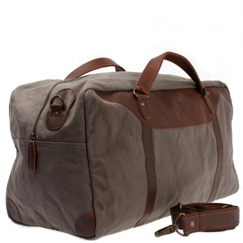Leconi große Reisetasche Weekender Handgepäck Canvas Leder grau LE2020 Exklusive Angebote