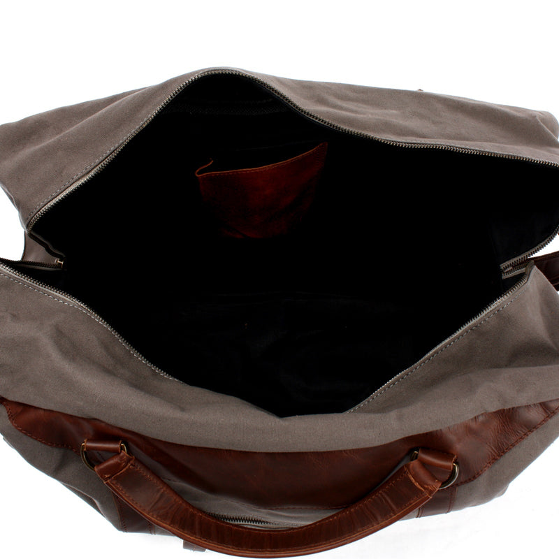 Leconi große Reisetasche Weekender Handgepäck Canvas Leder grau LE2020 Exklusive Angebote