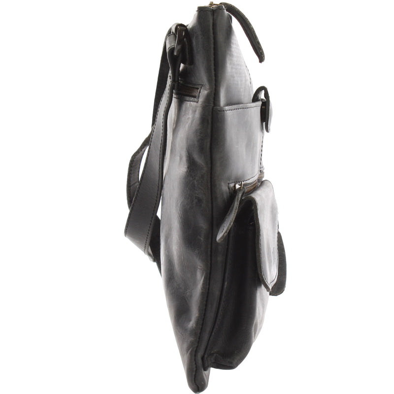 Leconi Umhängetasche Schultertasche Damen Herren Used Look Leder grau LE3011 Blitzangebot