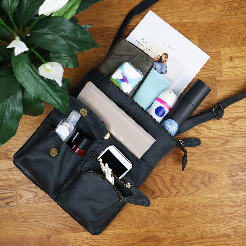 Leconi Umhängetasche Schultertasche Damen Herren Used Look Leder grau LE3011 Blitzangebot