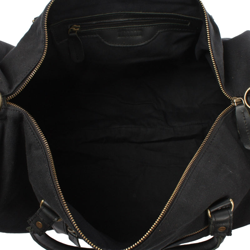Leconi Weekender Reisetasche Sporttasche vintage Leder Canvas schwarz LE2004 Neuheiten