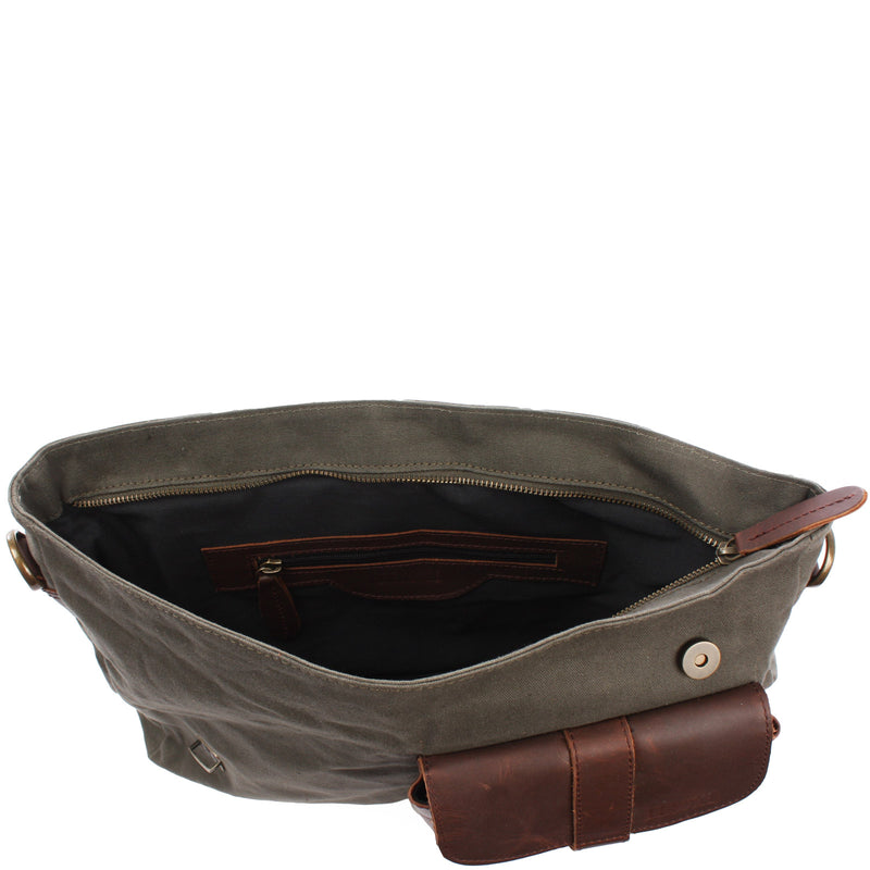 Leconi Messenger Bag Kuriertasche DIN A4 Leder Canvas grün LE3032 Bestseller