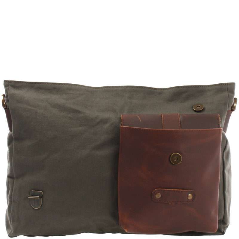 Leconi Messenger Bag Kuriertasche DIN A4 Leder Canvas grün LE3032 Bestseller