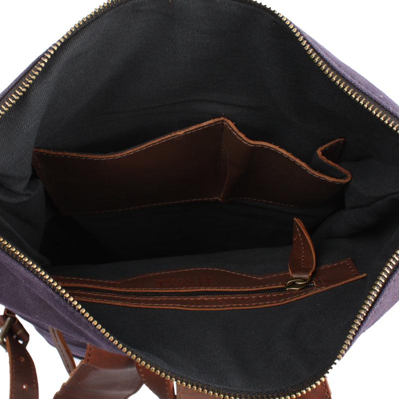 Leconi Roll Top Rucksack Freizeitrucksack Damen Herren Canvas Leder navy LE1035 Saisonale Angebote