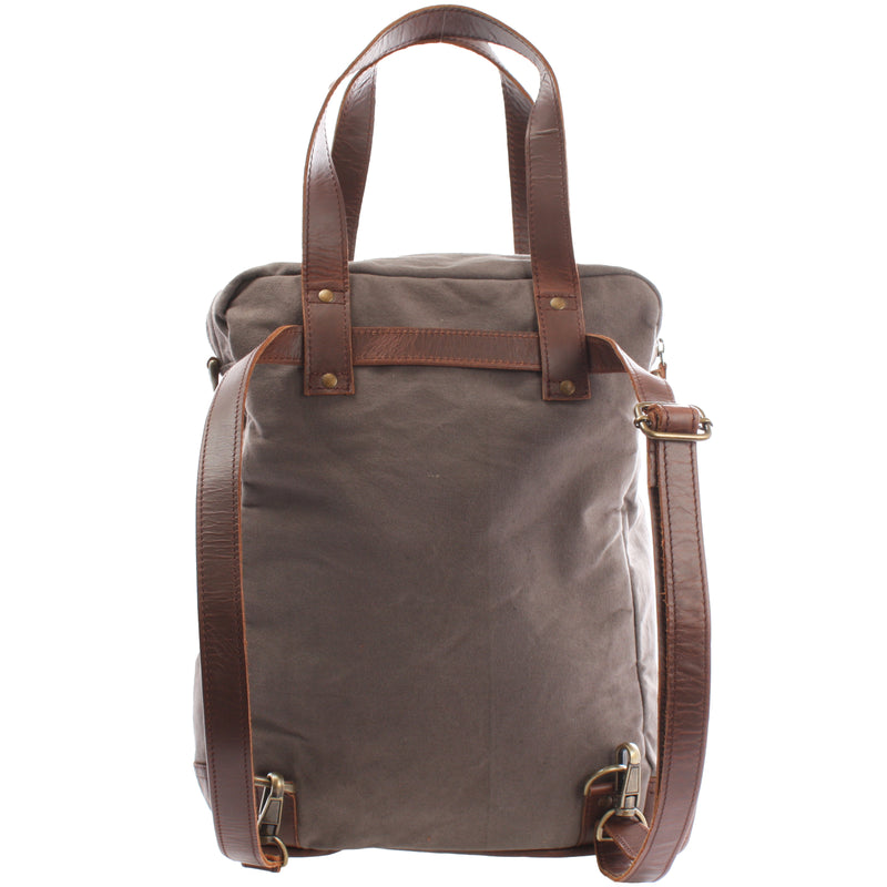 Leconi Rucksack Umhängetasche Damen Herren Leder Canvas grau LE1014 Kauf eins, bekomm eins gratis