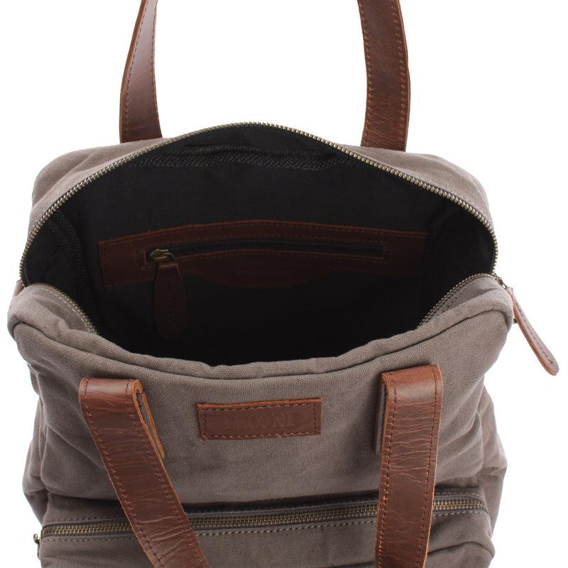 Leconi Rucksack Umhängetasche Damen Herren Leder Canvas grau LE1014 Kauf eins, bekomm eins gratis