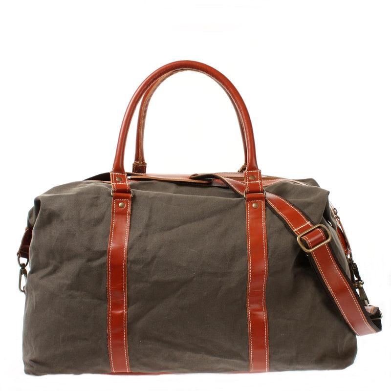 Leconi Reisetasche Weekender Handgepäck Leder Canvas grau LE2010 Sonderangebote