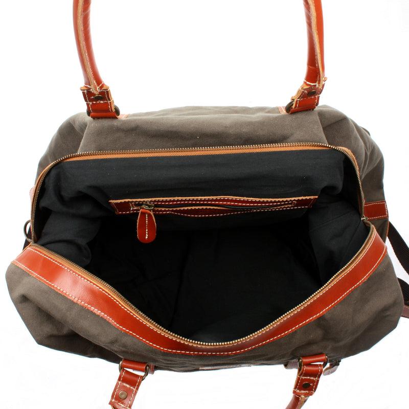 Leconi Reisetasche Weekender Handgepäck Leder Canvas grau LE2010 Sonderangebote