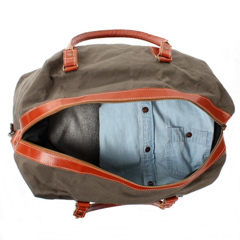 Leconi Reisetasche Weekender Handgepäck Leder Canvas grau LE2010 Sonderangebote