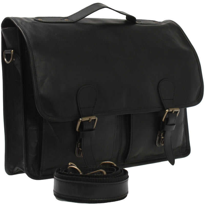 Leconi Aktentasche Businesstasche Messenger Bag Vintage Leder schwarz LE3009 VIP-Rabatte