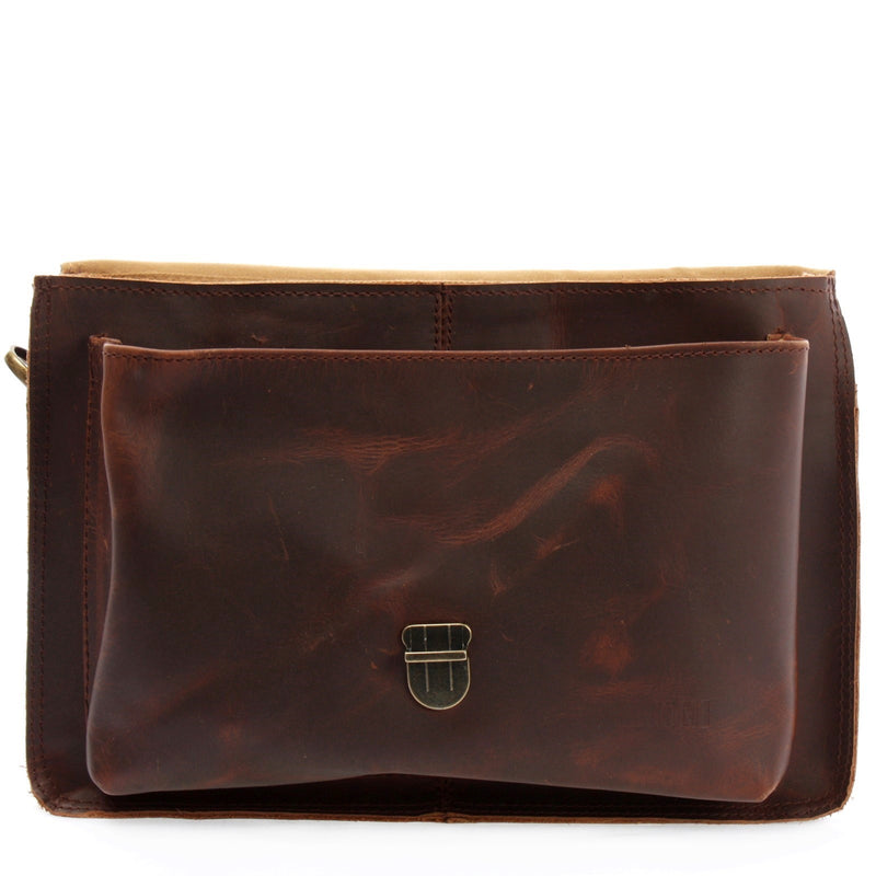 Leconi kleine Umhängetasche Schultertasche Damen Herren Leder braun LE3023 Tiefpreis