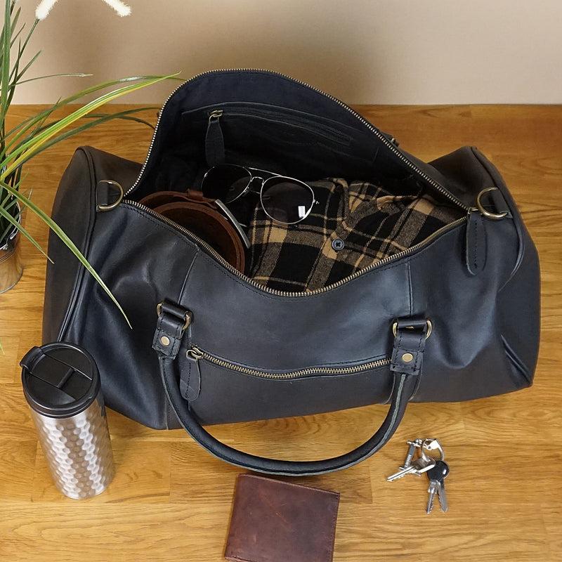 Leconi Weekender Reisetasche Sporttasche vintage Leder schwarz LE2004 Super Sparpreis