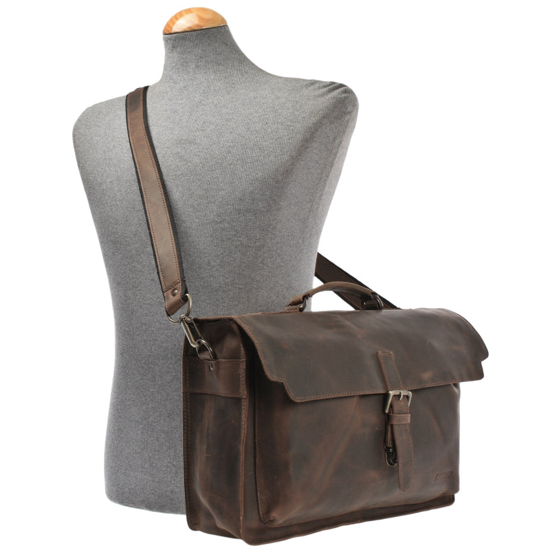 Leconi Aktentasche Businesstasche Messenger Bag Vintage Leder schlamm LE3008 Wochenangebot