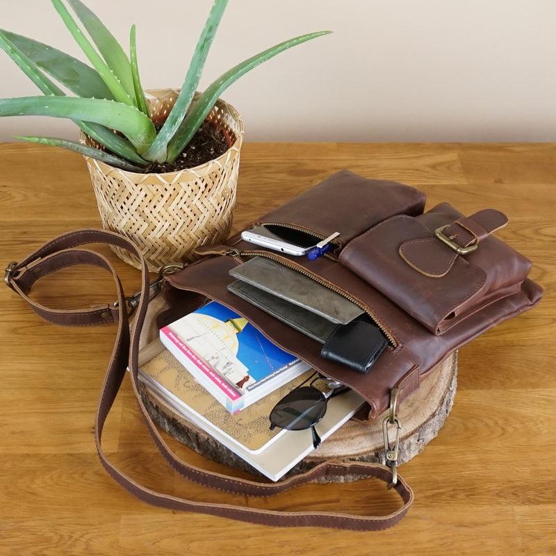 Leconi Umhängetasche Schultertasche Ledertasche Leder braun LE3084 Begrenzte Freigabe