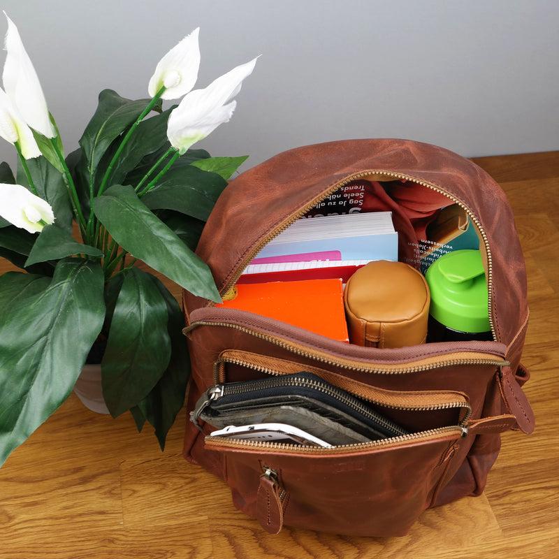 Leconi kleiner Rucksack Freizeitrucksack Lederrucksack Leder braun LE1011 Letzte 3 Tage