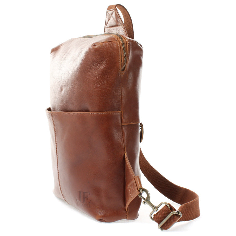 Leconi Crossbag Bodybag Lederrucksack Freizeit Rucksack Damen Herren Leder braun LE1029 Neueste Stile