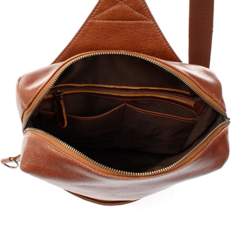 Leconi Crossbag Bodybag Lederrucksack Freizeit Rucksack Damen Herren Leder braun LE1029 Neueste Stile