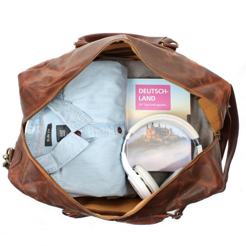 Leconi kleine Reisetasche Weekender Handgepäck Leder braun LE2009 Letzter Tag