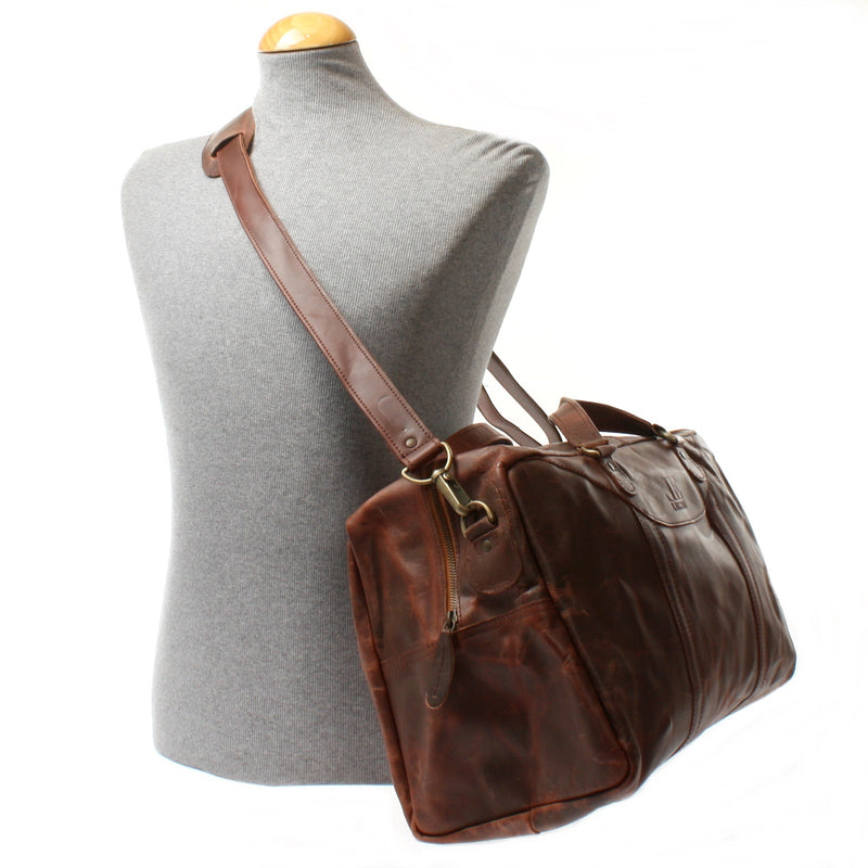 Leconi kleine Reisetasche Weekender Handgepäck Leder braun LE2009 Letzter Tag