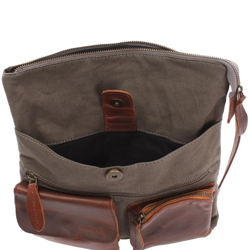 Leconi Umhängetasche Schultertasche Damen Herren Used Look Leder Canvas grau LE3011 Bis zu 50% Rabatt