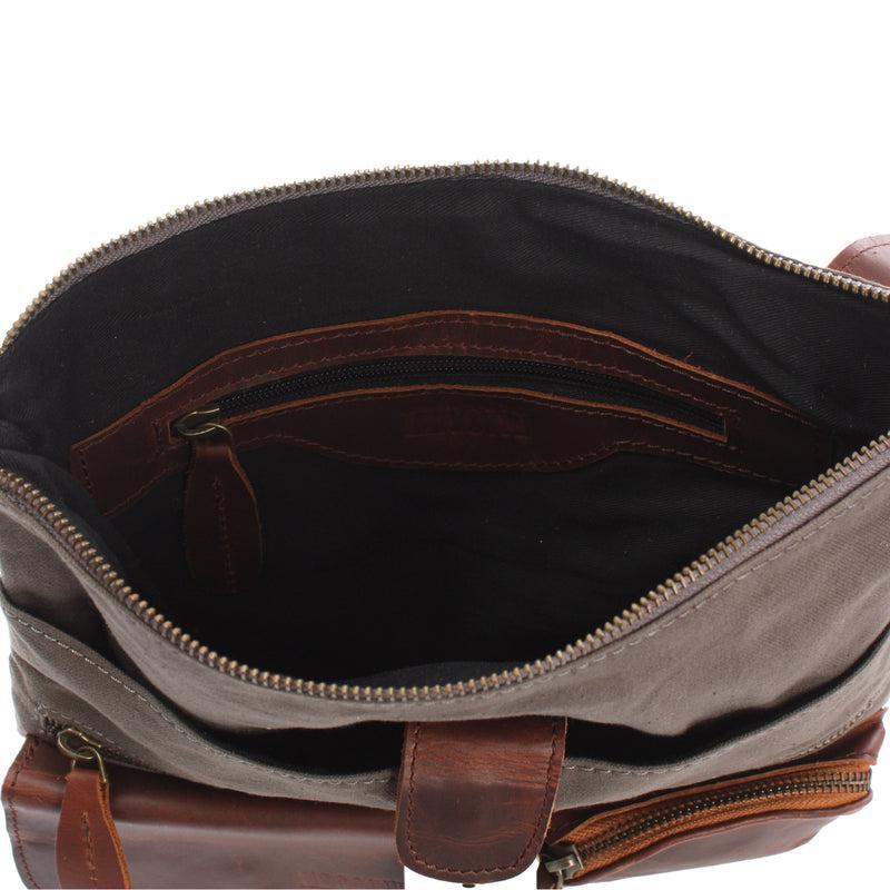Leconi Umhängetasche Schultertasche Damen Herren Used Look Leder Canvas grau LE3011 Bis zu 50% Rabatt