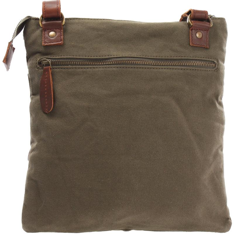 Leconi Umhängetasche Schultertasche Damen Herren Used Look Leder Canvas grün LE3011 Bis zu 60% Rabatt