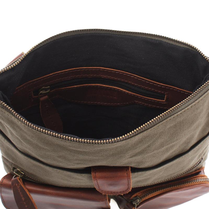 Leconi Umhängetasche Schultertasche Damen Herren Used Look Leder Canvas grün LE3011 Bis zu 60% Rabatt