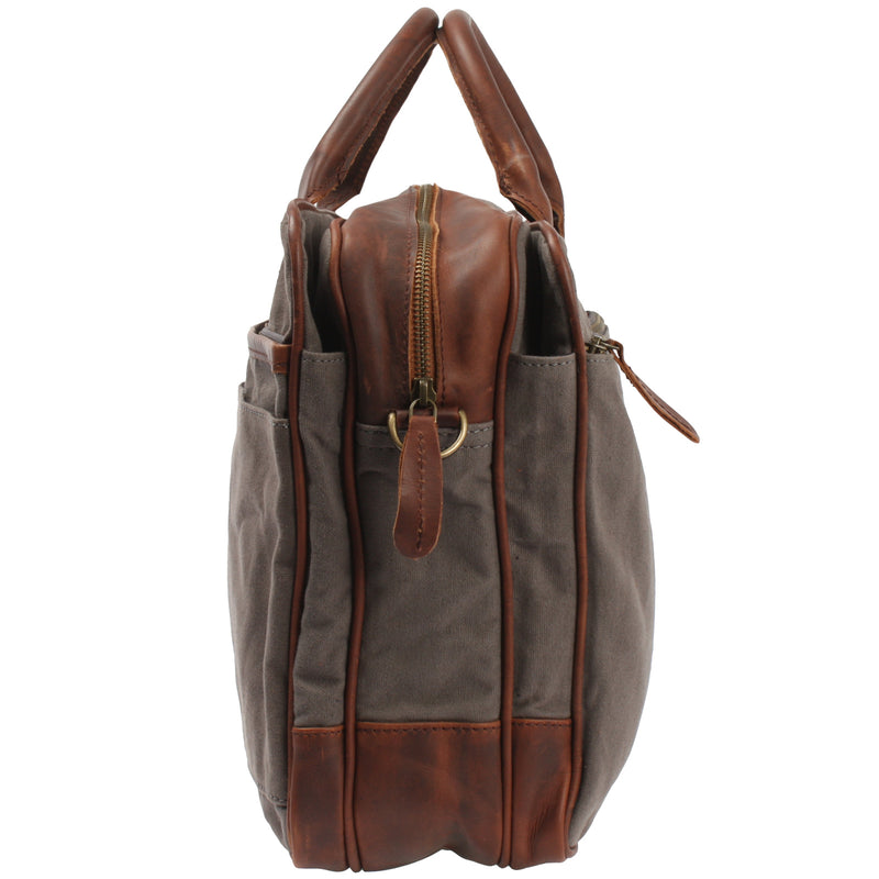 Leconi Aktentasche Handgepäck Trolleytasche Canvas Leder grau LE3066 Nur für heute