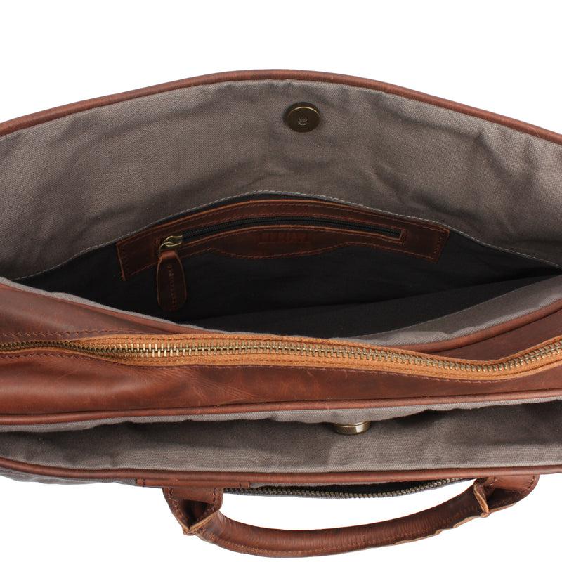 Leconi Aktentasche Handgepäck Trolleytasche Canvas Leder grau LE3066 Nur für heute