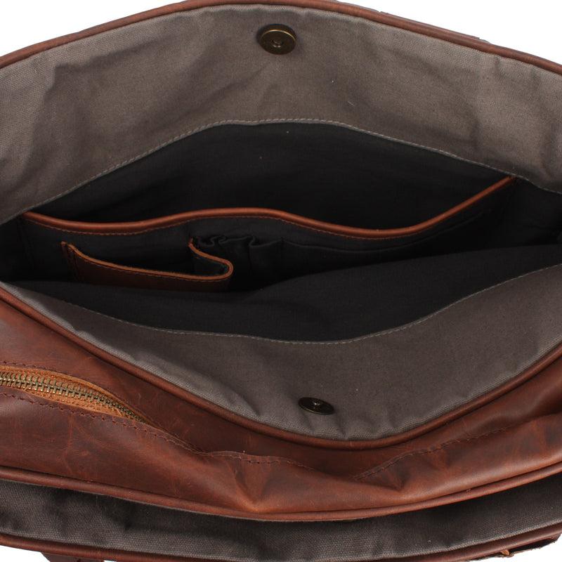 Leconi Aktentasche Handgepäck Trolleytasche Canvas Leder grau LE3066 Nur für heute