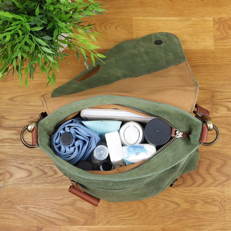 Leconi Umhängetasche Ledertasche Damen Schultertasche Wildleder grün LE3027 Nur noch ein Tag übrig