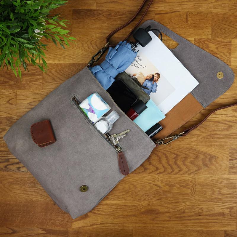 Leconi Umhängetasche Ledertasche Damen Schultertasche Wildleder grau LE3027 Riesige Rabatte