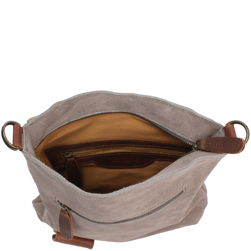 Leconi Umhängetasche Ledertasche Damen Schultertasche Wildleder grau LE3027 Riesige Rabatte