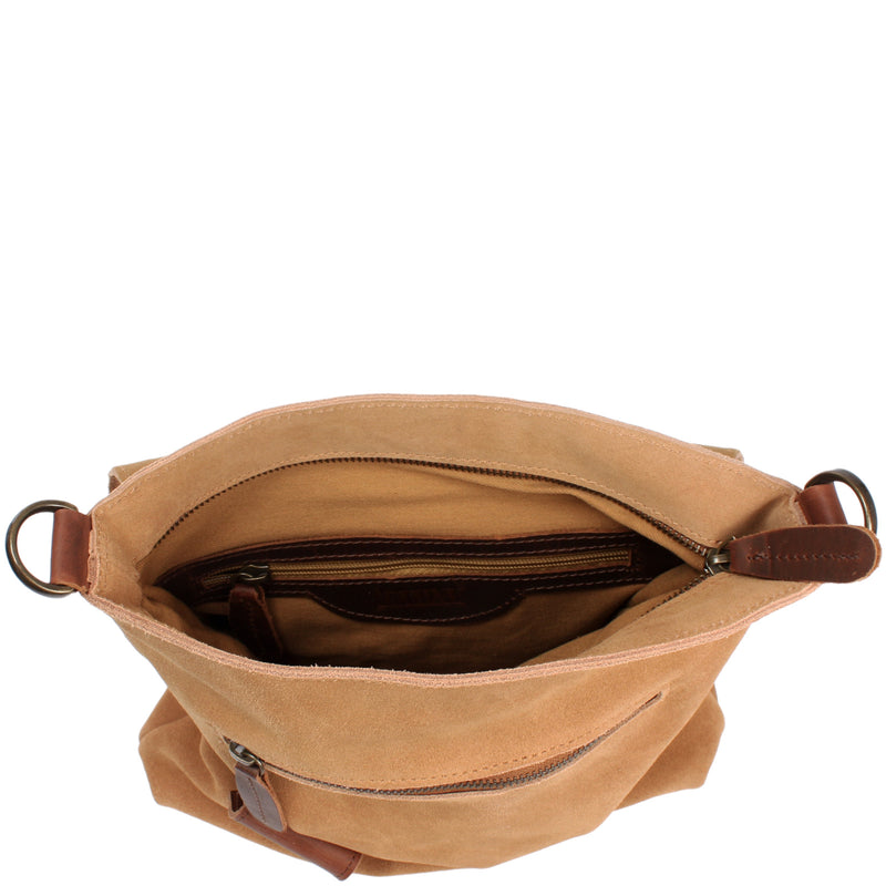 Leconi Umhängetasche Ledertasche Damen Schultertasche Wildleder cognac LE3027 Speichern exportieren