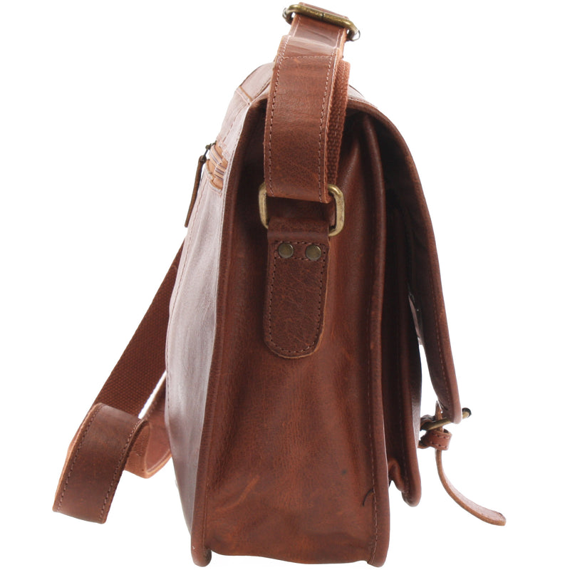 Leconi Umhängetasche Schultertasche Freizeittasche Büffelleder braun LE3085 zollfrei