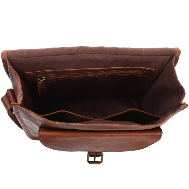 Leconi Umhängetasche Schultertasche Freizeittasche Büffelleder braun LE3085 zollfrei