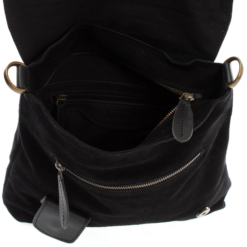 Leconi Umhängetasche Schultertasche Veloursleder schwarz LE3027 Online