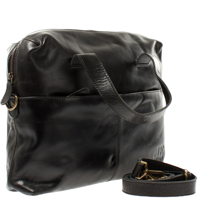 Leconi Schultertasche Henkeltasche Shopper Handtasche Damen Leder schwarz LE0059 Outlet